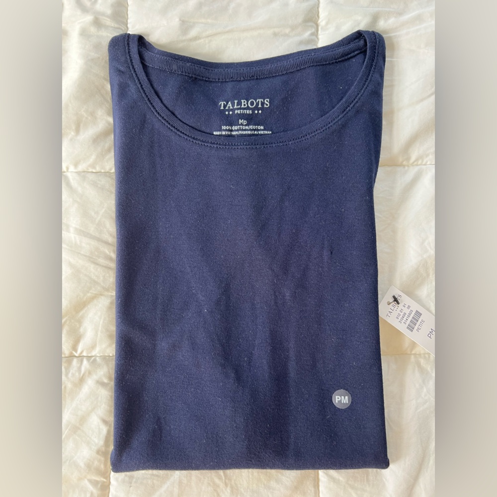 NWT Talbots classic cotton short sleeve tee size MP navy blue